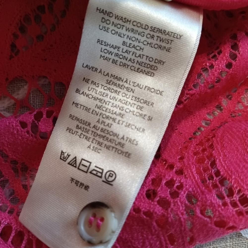 🆕 Sz 2 💗 Anthropologie Maeve—Floral Lace Button front top pink—rolled sleeves - Picture 5 of 7